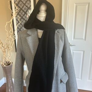 Black Scarf and cream knitted hat and scarf